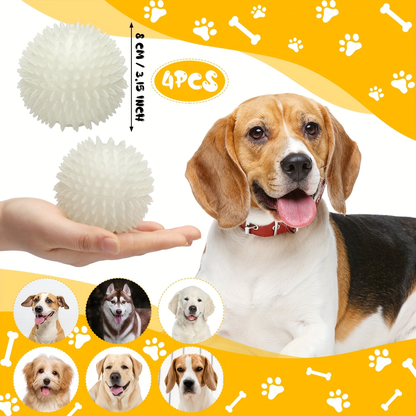 4pcs 3.15 Inch Glow In The Dog Balls Light Up Spiky Squeak Rubber Spike Dog Ball Squeaky Interactive Elastic Glow In The Dark Puppy Chew Toys for Small, Medium, Large Puppy Pet