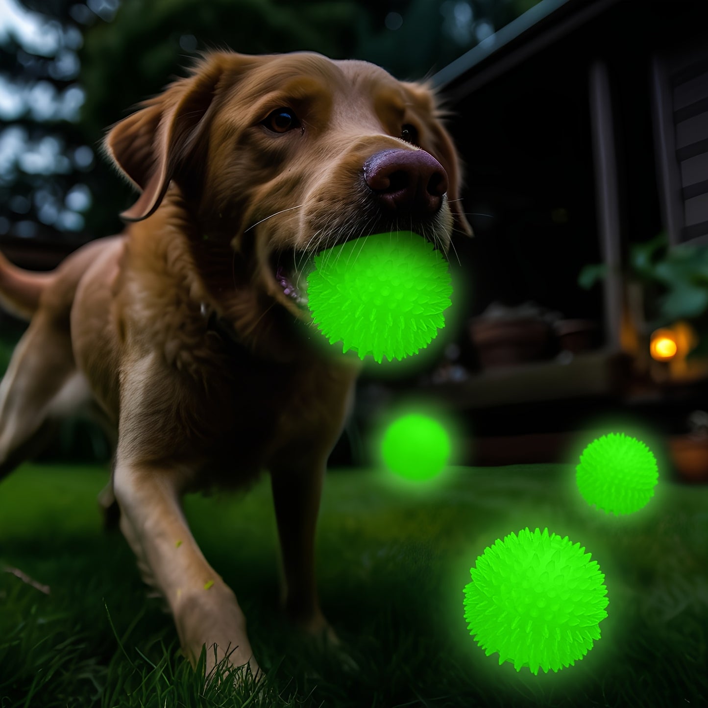 4pcs 3.15 Inch Glow In The Dog Balls Light Up Spiky Squeak Rubber Spike Dog Ball Squeaky Interactive Elastic Glow In The Dark Puppy Chew Toys for Small, Medium, Large Puppy Pet