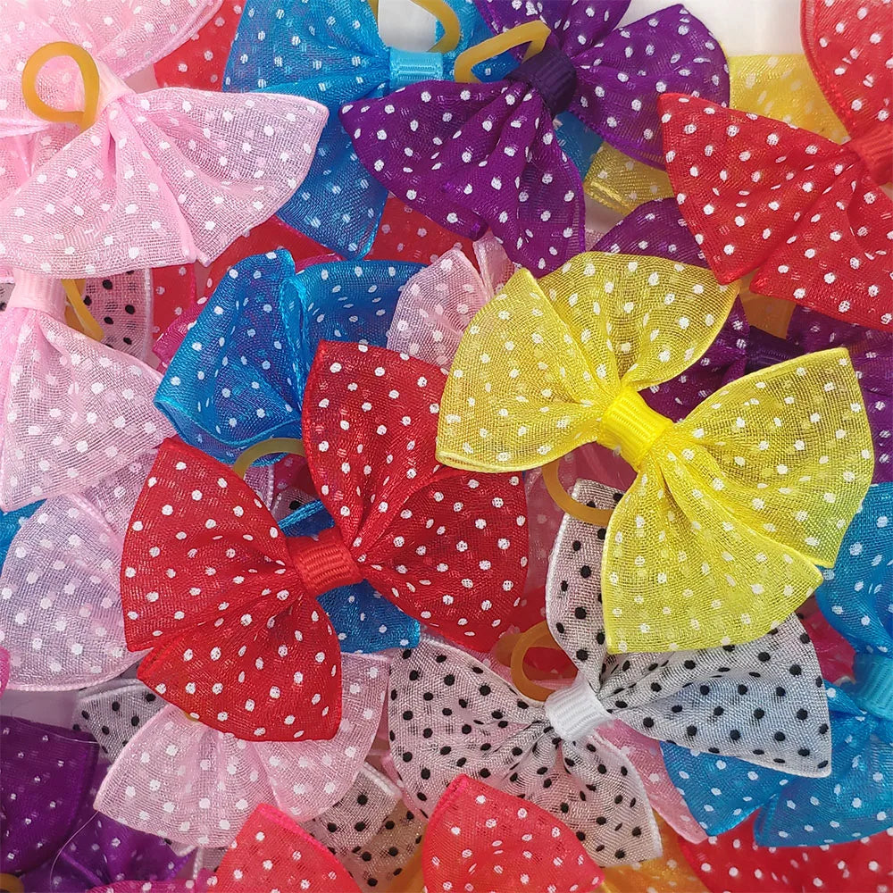 50 Pcs In pairs New Mix Color Dog Hair Bows Make of Lace Dog Hair Bows Rubber bands Pet Grooming Accessories Products Cute Gift