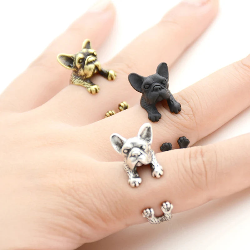 Retro Punk French Bulldog Dog Ring For Women Men Anel Boho Brass Knuckle Anillos Masculino Couple Rings For Pet Lovers Jewelry