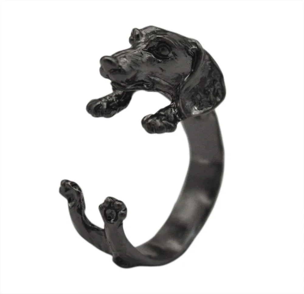 QIAMNI Handmade Dachshund Dog Puppy Animal Rings for Women Girls Pet Lover Gift Boho Chic Hippie Brass Knuckles Rings Jewelry
