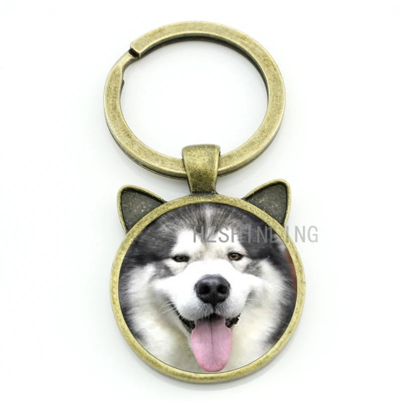 TAFREE New Trendy handmade dog keychain Happy Alaskan Malamute Pug Husky key chain ring holder vintage men women keyring CN746