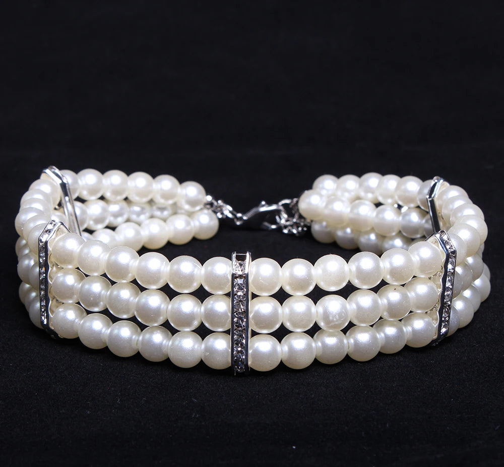 XKSRWE Dog Cat Pearls Necklace Collar with Bling Accessories Charm Cat Puppy Jewelry for Dogs Cats Small Medium Adjustable