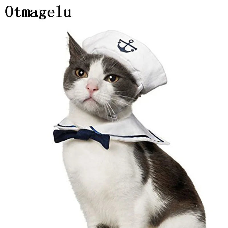 Funny Pet Cat Costumes Small Dog Rabbit Apparel Clothes For Halloween Cosplay Navy Sailor Clothes Jacket Cloak Dog Accessories