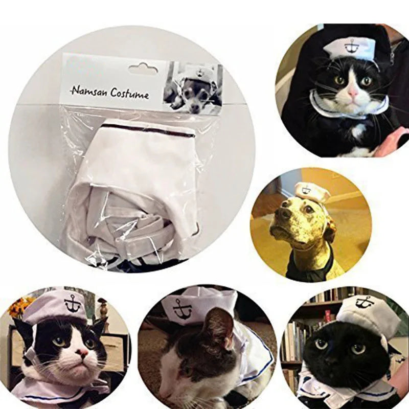 Funny Pet Cat Costumes Small Dog Rabbit Apparel Clothes For Halloween Cosplay Navy Sailor Clothes Jacket Cloak Dog Accessories