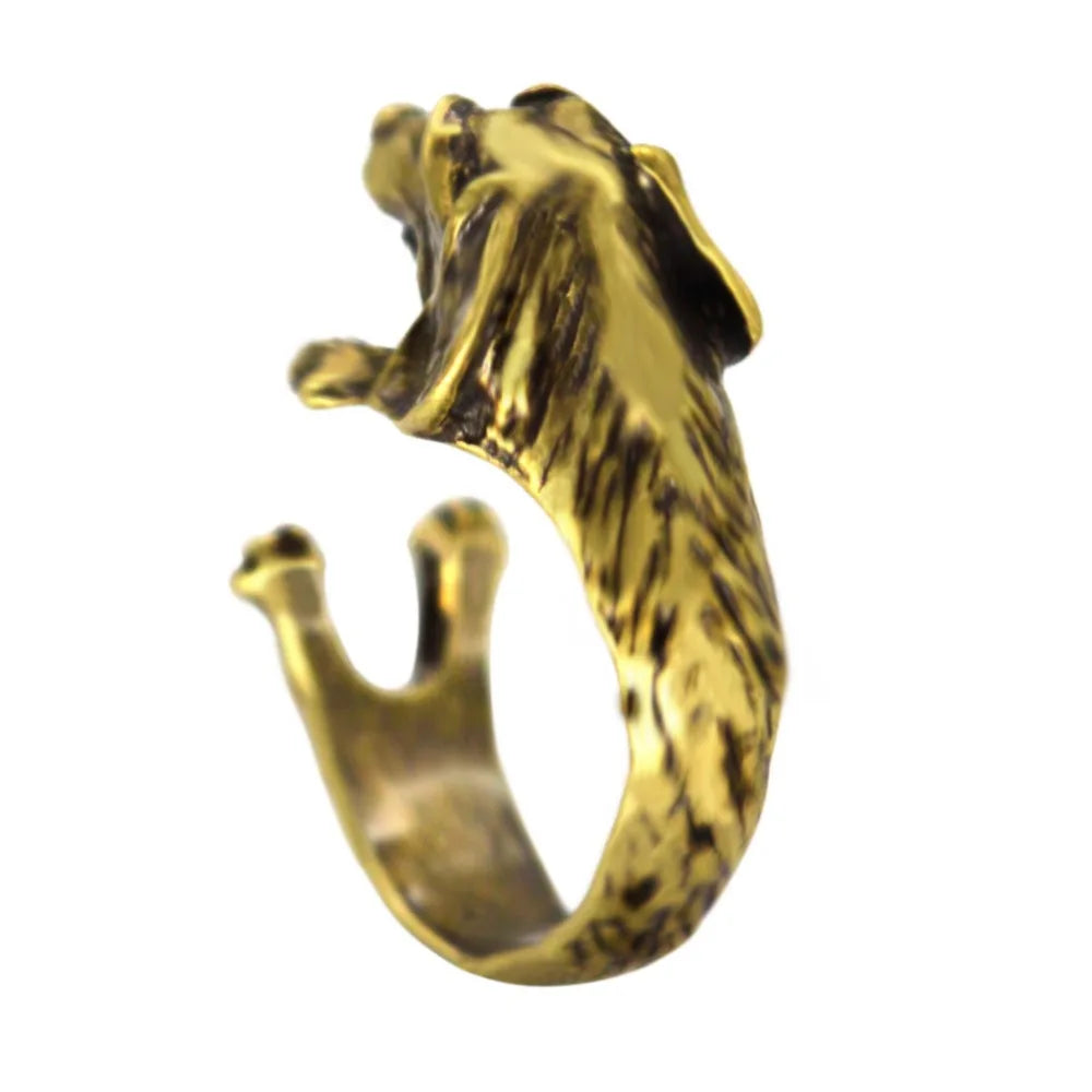QIAMNI Handmade Dachshund Dog Puppy Animal Rings for Women Girls Pet Lover Gift Boho Chic Hippie Brass Knuckles Rings Jewelry