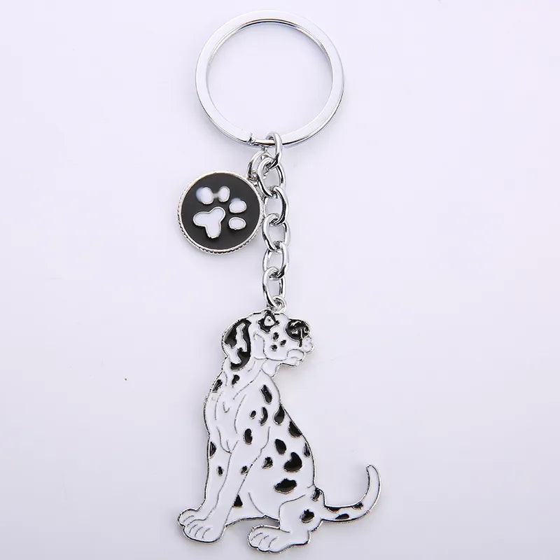 Dalmatian dog pendant key chains for men women white gold color metal alloy pet bag charm car keychain key ring holder keyring