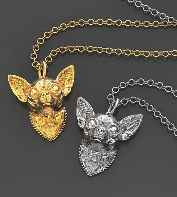Chihuahua necklace metal cartoon dog pendant jewelry golden colors plated