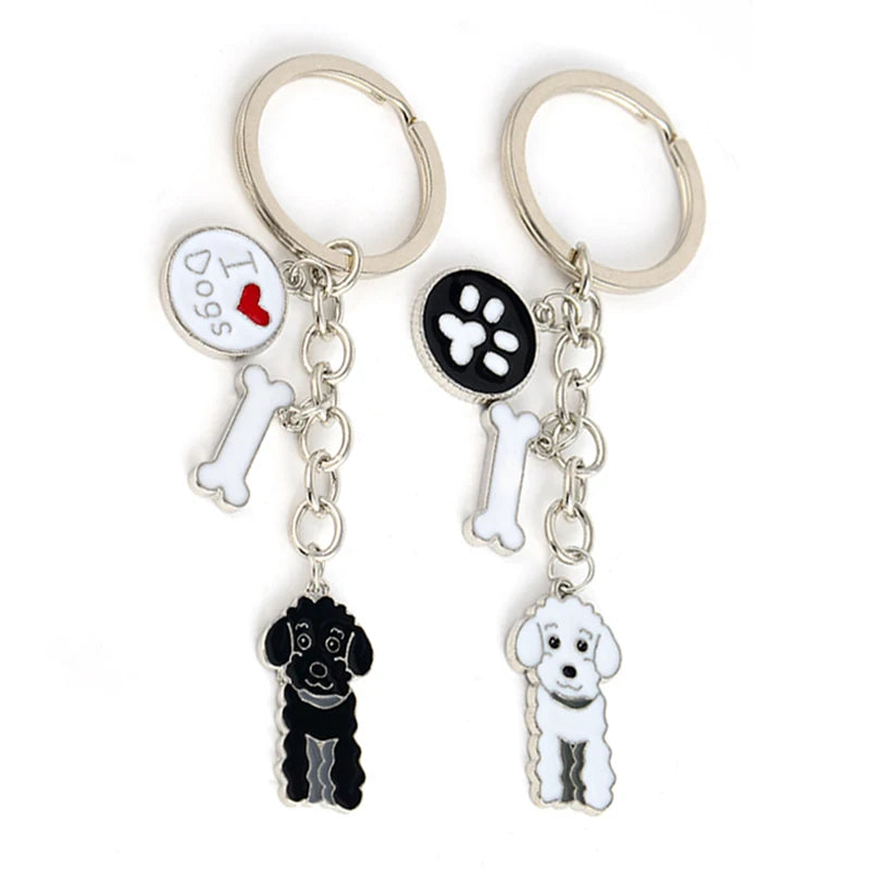 Poodle Teddy Dog Pendant Key Chains For Women Men Girls Metal Car Key Ring Keychain Bag Charm DIY Accessories Couple Lover gift