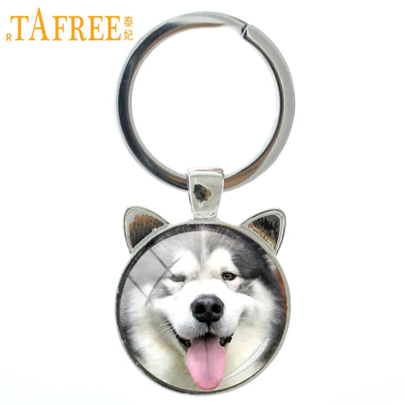 TAFREE New Trendy handmade dog keychain Happy Alaskan Malamute Pug Husky key chain ring holder vintage men women keyring CN746