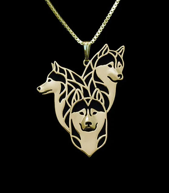Siberian Husky necklace dog pet lover alloy pendant jewelry golden colors plated in stock fast delivery
