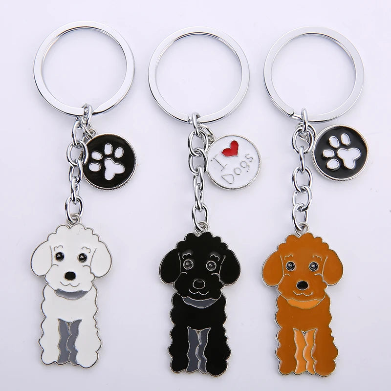 Poodle Teddy Dog Key Chains For Women Men Christmas Gift Metal Bag Charm Car Keychain Key Ring Holder Women Accessories