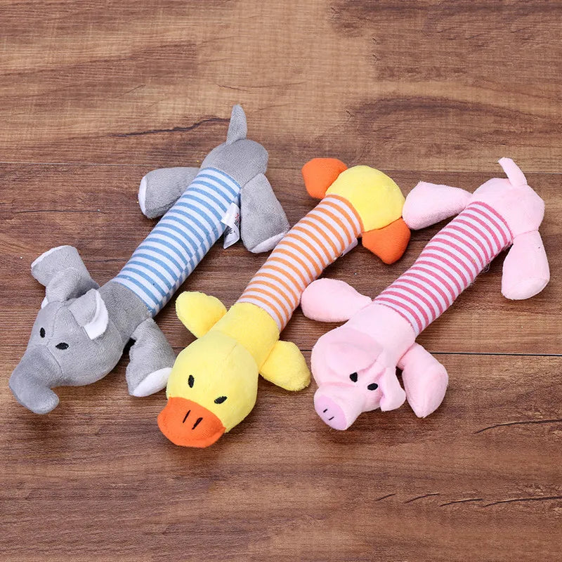 Popular Pet Dog Cat Funny Fleece Durability Plush Dog Toys Squeak Chew Sound Toy Fit for All Pets Elephant Duck Pig Plush Toys