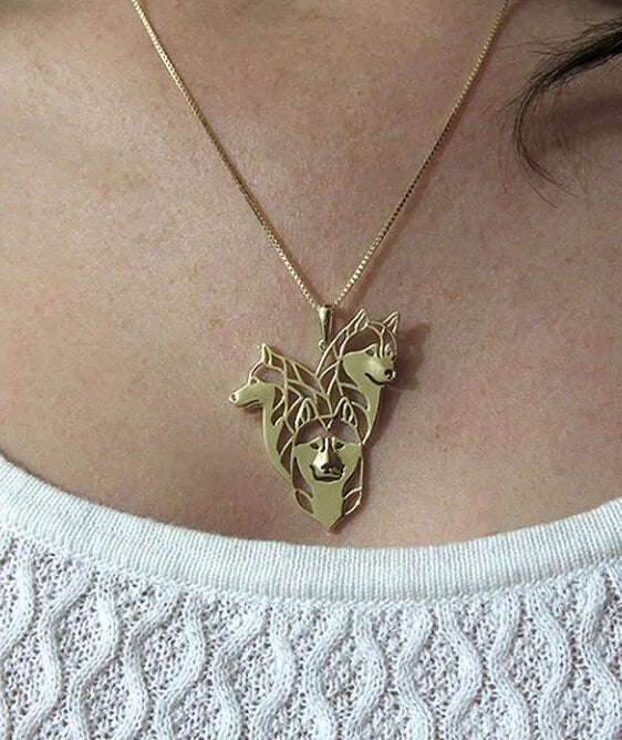 Siberian Husky necklace dog pet lover alloy pendant jewelry golden colors plated in stock fast delivery