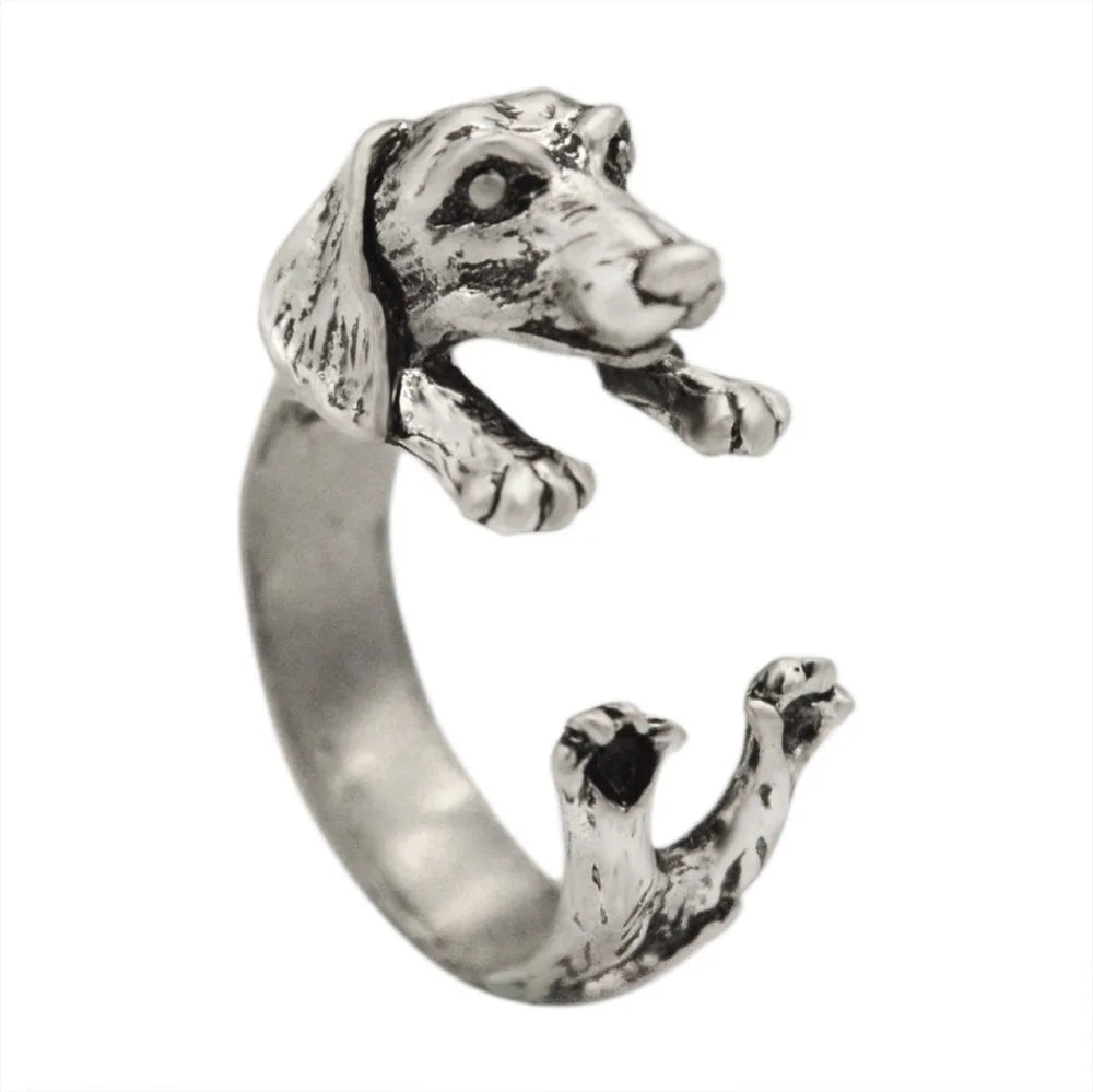 QIAMNI Handmade Dachshund Dog Puppy Animal Rings for Women Girls Pet Lover Gift Boho Chic Hippie Brass Knuckles Rings Jewelry
