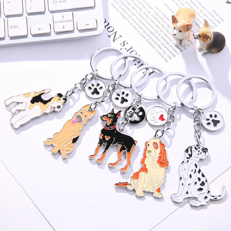 Dalmatian dog pendant key chains for men women white gold color metal alloy pet bag charm car keychain key ring holder keyring