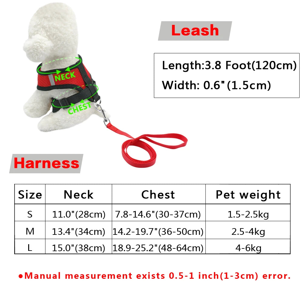 Breathable Mesh Small Dog Pet Harness and Leash Set Puppy Cat Vest Harness Collar