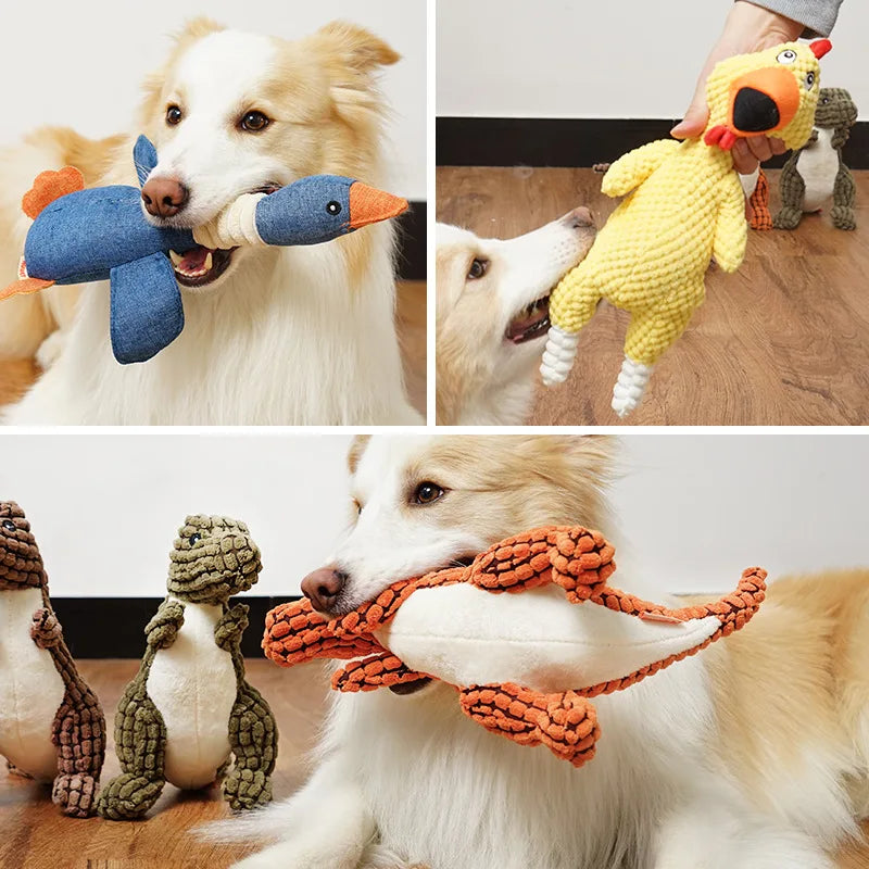 Soft Plush Squeaky Dog Toys Cartoon Cute Dinosaur Pets Cat Toy Outdoor Play Interactive Small Dog Chew Molar Toys