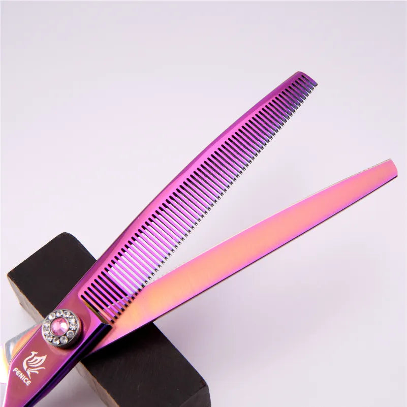 Fenice high-end 7.25 inch professional dog grooming scissors curved thinning shears for dogs & cats animal hair tijeras tesoura