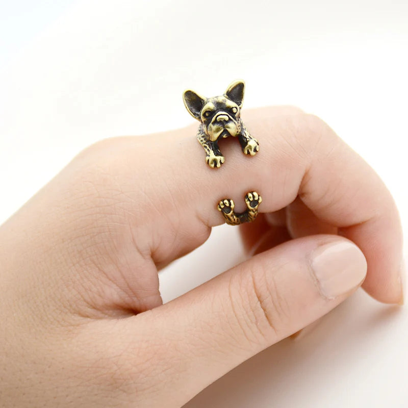 Retro Punk French Bulldog Dog Ring For Women Men Anel Boho Brass Knuckle Anillos Masculino Couple Rings For Pet Lovers Jewelry