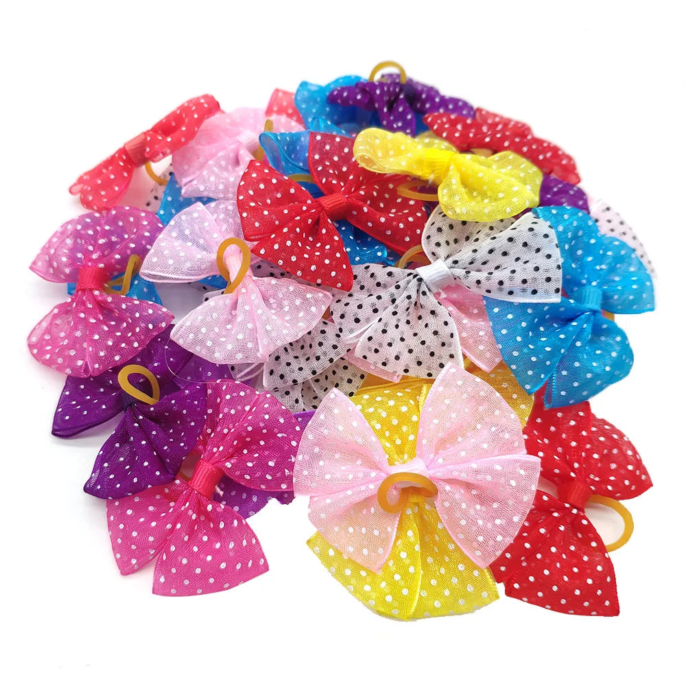 50 Pcs In pairs New Mix Color Dog Hair Bows Make of Lace Dog Hair Bows Rubber bands Pet Grooming Accessories Products Cute Gift