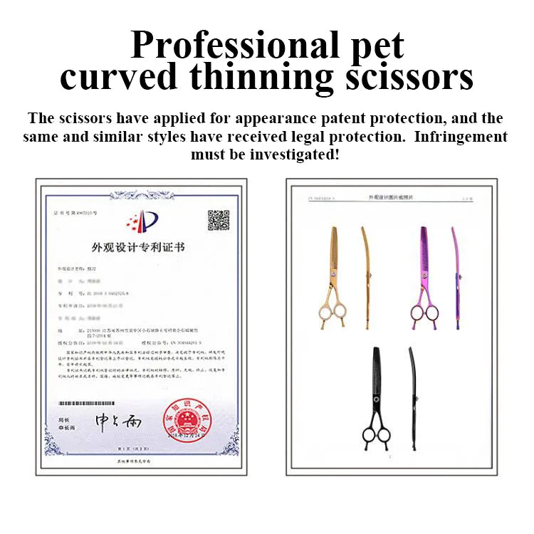 Fenice high-end 7.25 inch professional dog grooming scissors curved thinning shears for dogs & cats animal hair tijeras tesoura