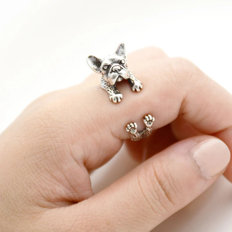 Retro Punk French Bulldog Dog Ring For Women Men Anel Boho Brass Knuckle Anillos Masculino Couple Rings For Pet Lovers Jewelry