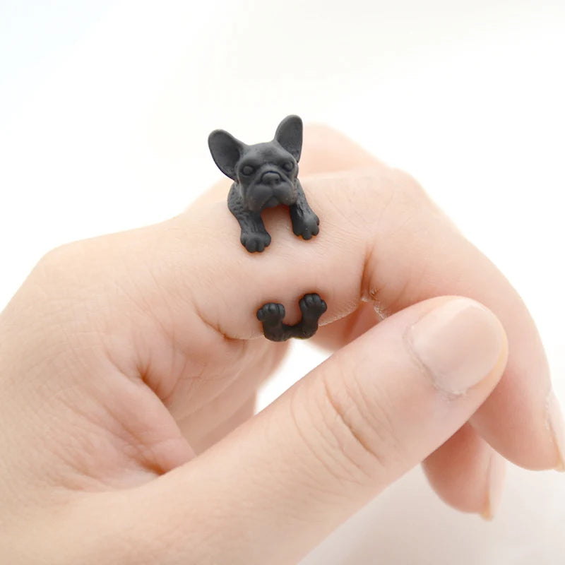Retro Punk French Bulldog Dog Ring For Women Men Anel Boho Brass Knuckle Anillos Masculino Couple Rings For Pet Lovers Jewelry
