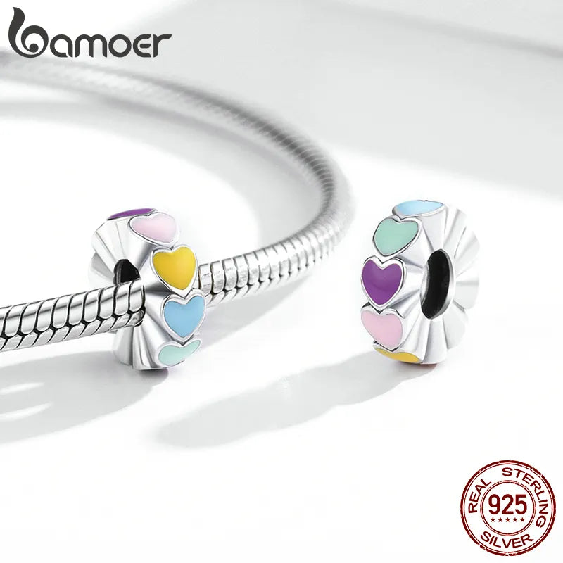 BAMOER Authentic 925 Sterling Silver Dog Animal Footprint Cat Heart LOVE Spacer Charm Fit Bracelet DIY Original SCC594