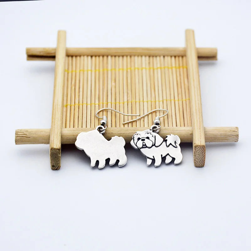 Vintage Cute Cartoon Shih Tzu Dog Charms Drop Earring Anime Animal Statement Dangle Earrings For Women Girl Party Gift Jewelry