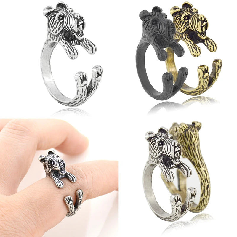 5 Style Miniature Schnauzer & Rat Terrier & Pomeranian & Bull Terrier & Boston Terrier Dog Ring Men Anel Animal Rings for Women