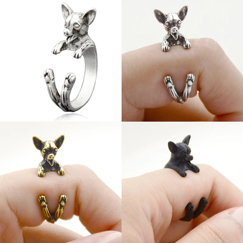 6 Style Pug & Poodle & Bichon & Chihuahua & Goldendoodle Dog Ring for Women Animal Midi Finger Metal Rings for Girls Men Jewelry