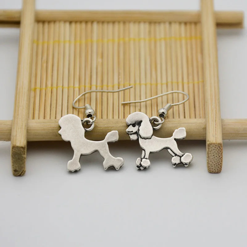 Vintage Funny Cartoon Poodle Dog Charm Drop Earrings Copper Metal Statement Earrings for Women Girls Souvenir Gift Party Jewelry