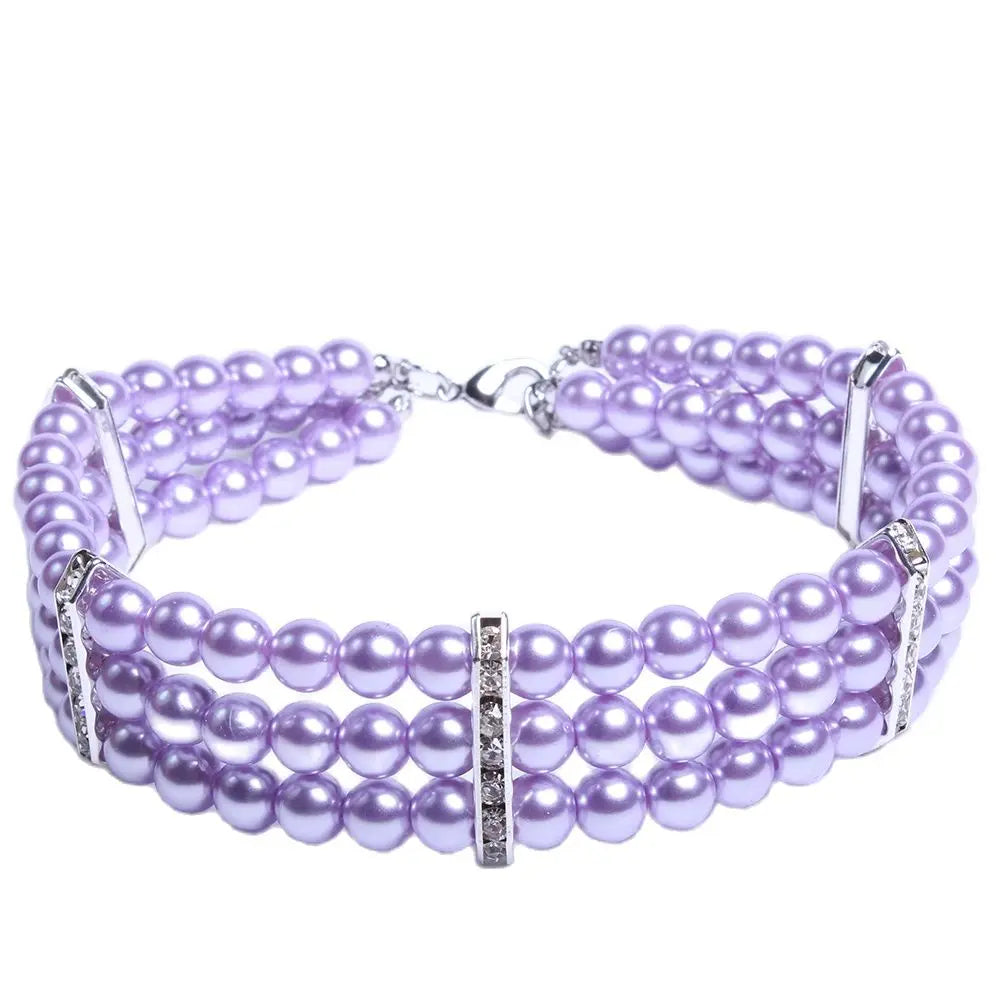 XKSRWE Dog Cat Pearls Necklace Collar with Bling Accessories Charm Cat Puppy Jewelry for Dogs Cats Small Medium Adjustable