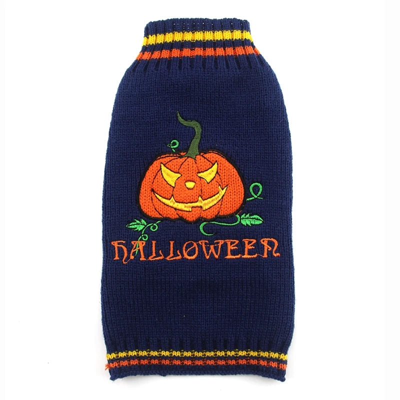 Halloween Dog Sweater Costume Skull Pumpkin Holiday Clothes Chihuahua Teddy for Small Medium Large Dog Cat Autumn Winter Warm
