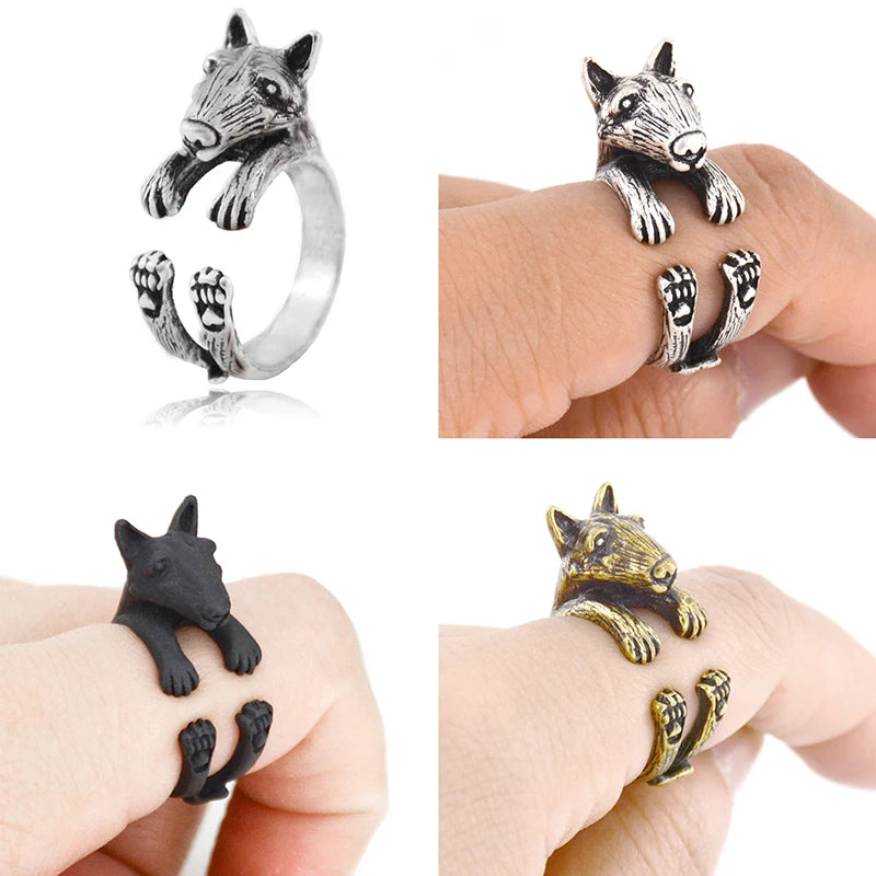 5 Style Miniature Schnauzer & Rat Terrier & Pomeranian & Bull Terrier & Boston Terrier Dog Ring Men Anel Animal Rings for Women
