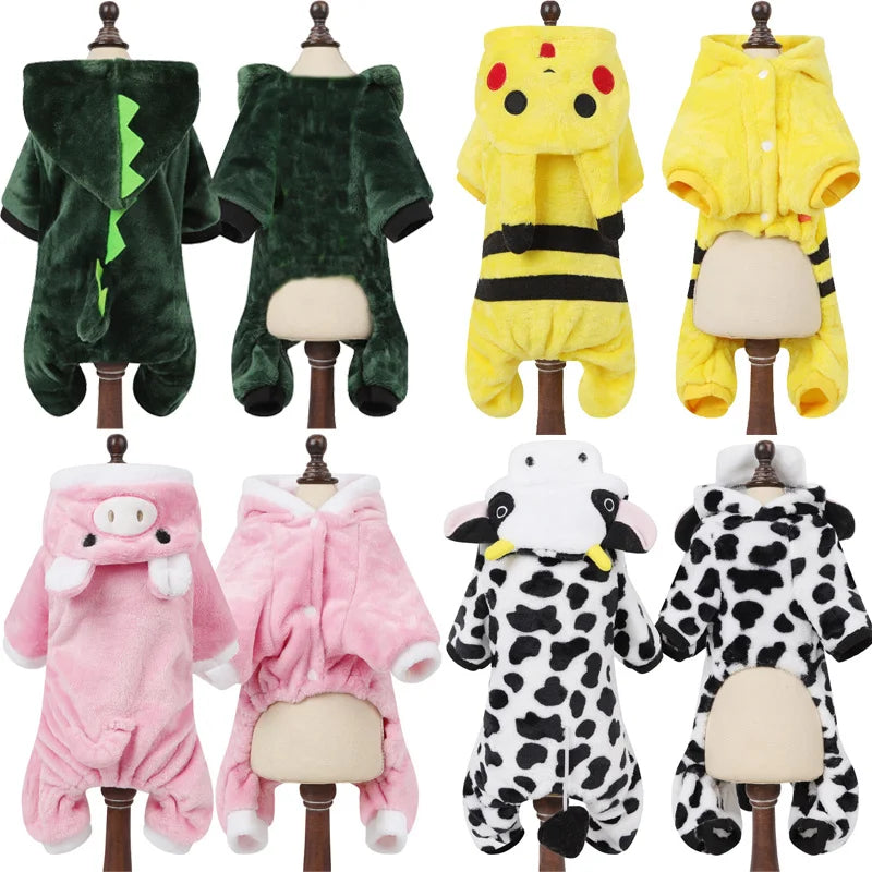 Halloween Pet Dog Clothes Soft Warm Fleece Dogs Jumpsuits Pet Clothing For Small Dogs Puppy Cats Hoodies Yorkshire Costume Coats