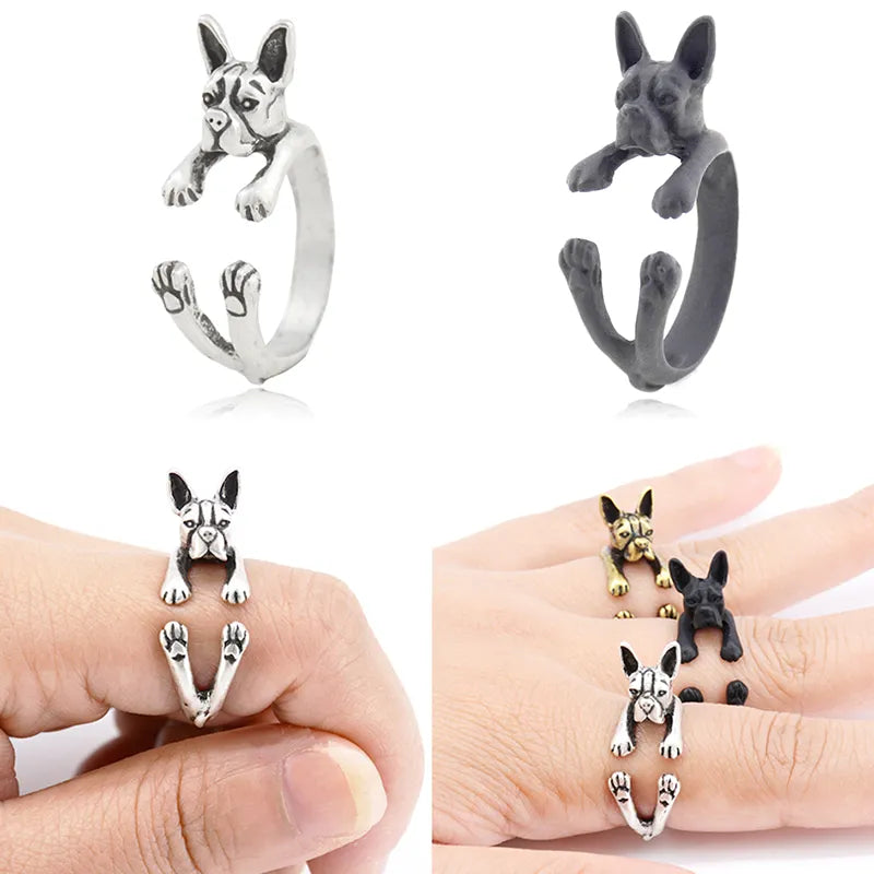 5 Style Miniature Schnauzer & Rat Terrier & Pomeranian & Bull Terrier & Boston Terrier Dog Ring Men Anel Animal Rings for Women
