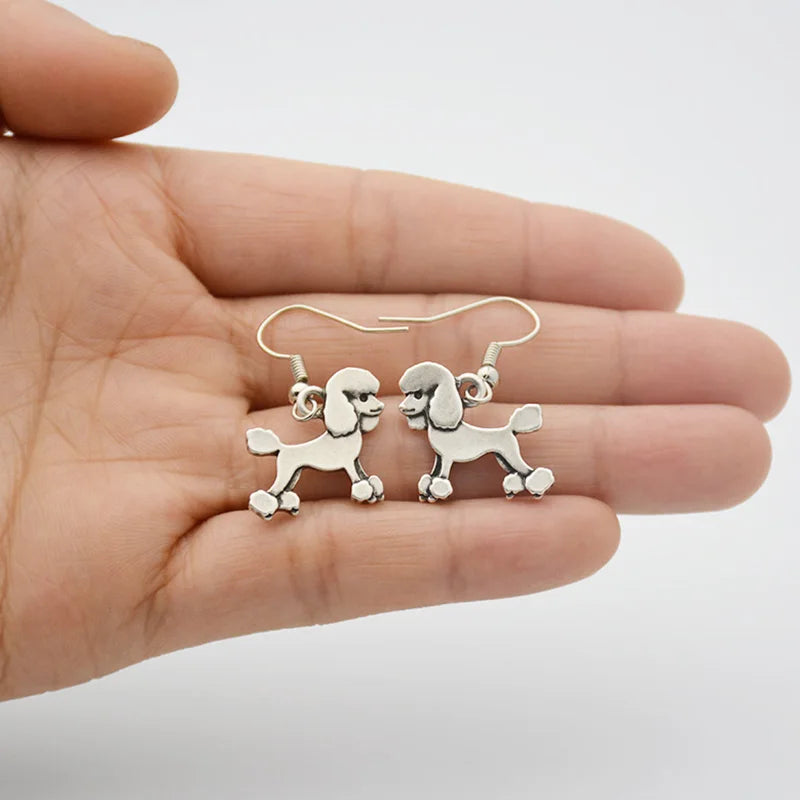 Vintage Funny Cartoon Poodle Dog Charm Drop Earrings Copper Metal Statement Earrings for Women Girls Souvenir Gift Party Jewelry