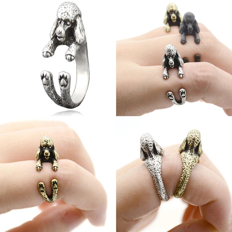 6 Style Pug & Poodle & Bichon & Chihuahua & Goldendoodle Dog Ring for Women Animal Midi Finger Metal Rings for Girls Men Jewelry