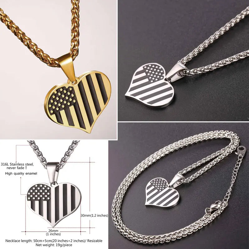 U7 American Flag,USA Patriot Freedom Stars and Stripes 4th of july Dog Tag Pendant Necklace,Gift,Men Jewelry,Stainless Steel,P72