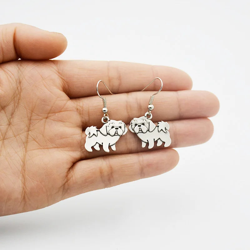 Vintage Cute Cartoon Shih Tzu Dog Charms Drop Earring Anime Animal Statement Dangle Earrings For Women Girl Party Gift Jewelry