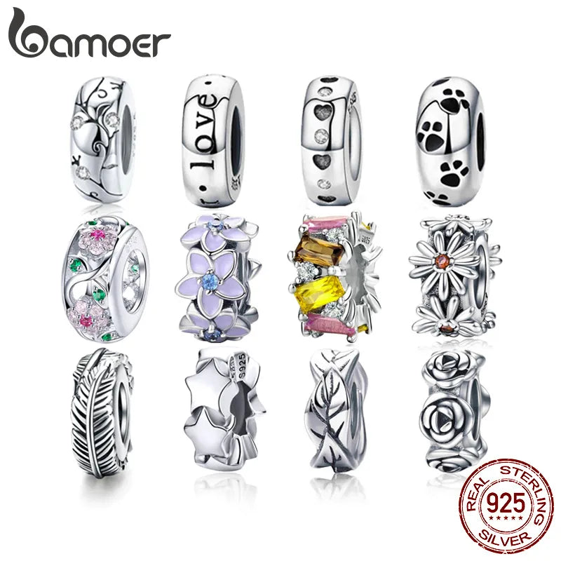 BAMOER Authentic 925 Sterling Silver Dog Animal Footprint Cat Heart LOVE Spacer Charm Fit Bracelet DIY Original SCC594