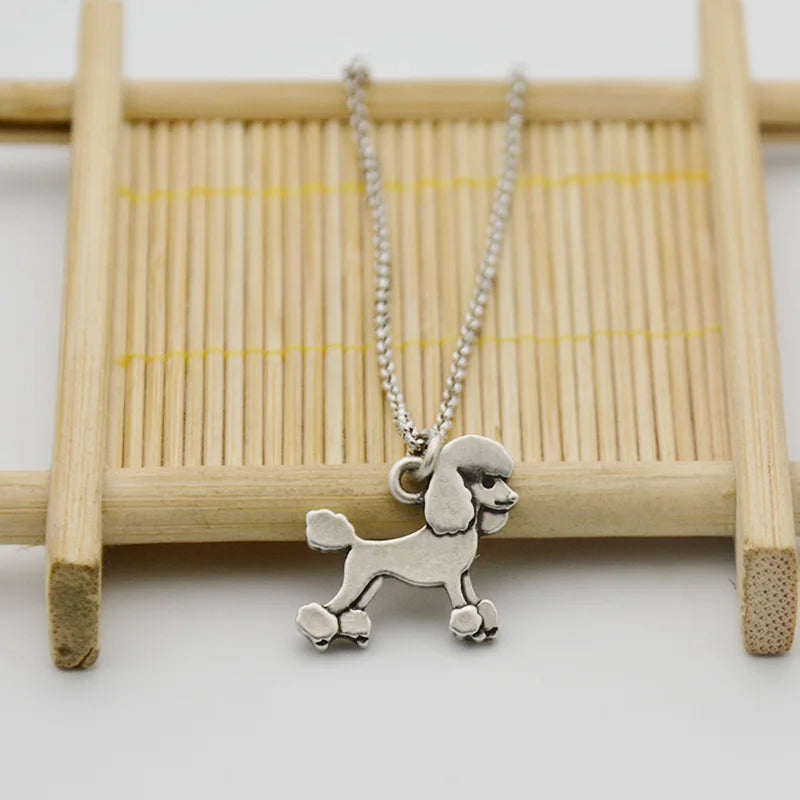 Vintage Cute Cartoon Poodle Dog Charms Statement NecKlace Animal Pendant For Women Jewelry Pet Gifts Stainless Steel Long Chain