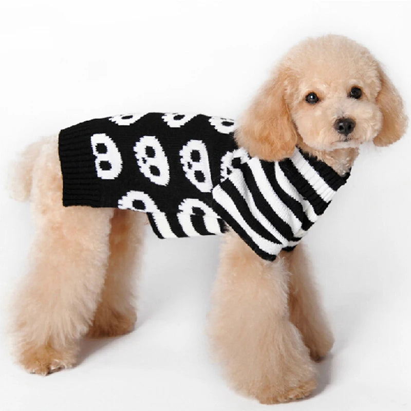 Halloween Dog Sweater Costume Skull Pumpkin Holiday Clothes Chihuahua Teddy for Small Medium Large Dog Cat Autumn Winter Warm