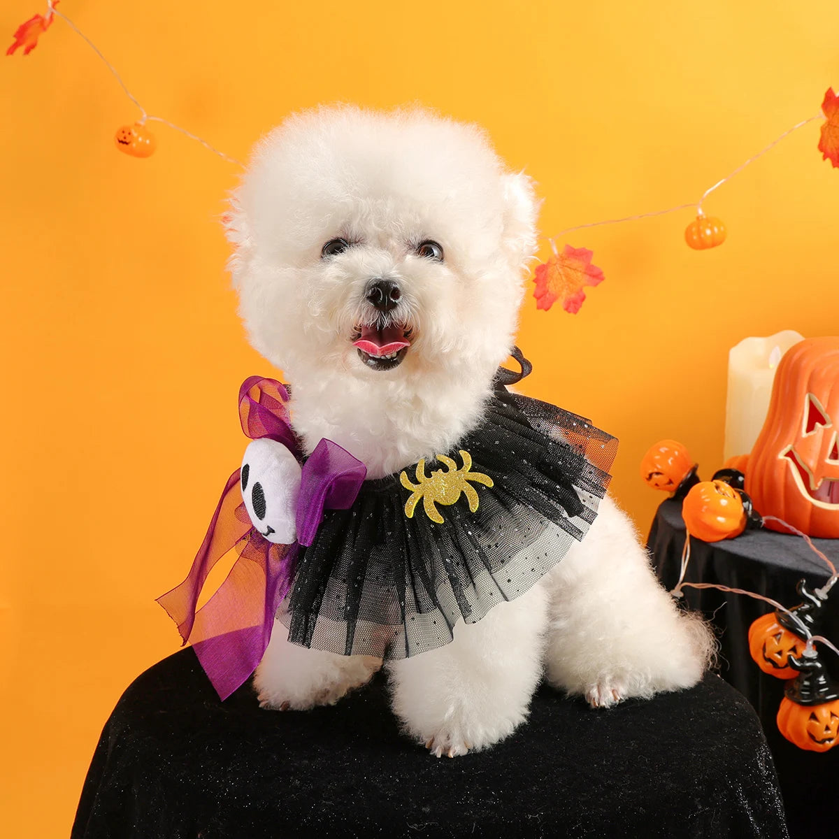 Halloween Cute Pets Are A Must-have! Dog Cat Ghost Spider Gauze Scarf, Super Eye-catching, Exquisite Pet Accessories