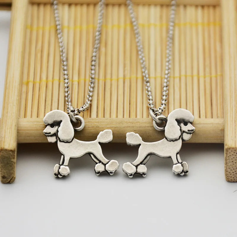 Vintage Cute Cartoon Poodle Dog Charms Statement NecKlace Animal Pendant For Women Jewelry Pet Gifts Stainless Steel Long Chain