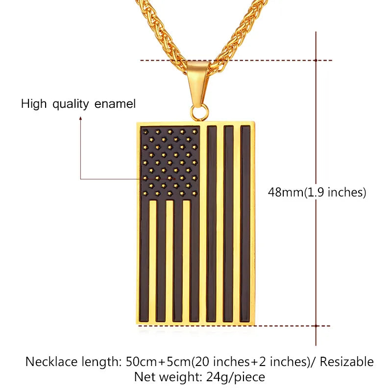 U7 American Flag,USA Patriot Freedom Stars and Stripes 4th of july Dog Tag Pendant Necklace,Gift,Men Jewelry,Stainless Steel,P72
