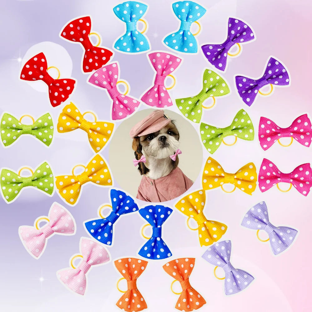 10/20/30pcs New Various partten Dog Hair Rubber Bands Polka Dots Pattern Style hairpins Pet Dog Hair pet grooming accessories