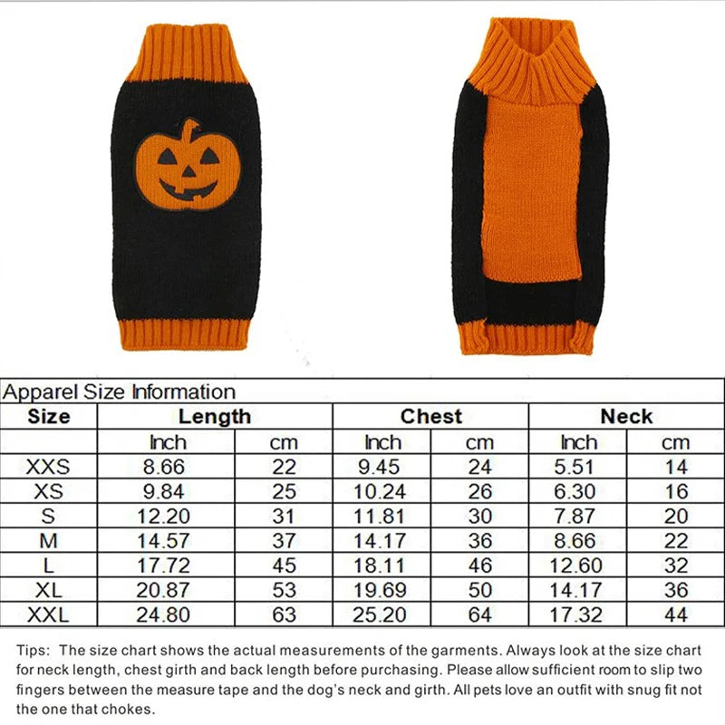Halloween Dog Sweater Costume Skull Pumpkin Holiday Clothes Chihuahua Teddy for Small Medium Large Dog Cat Autumn Winter Warm